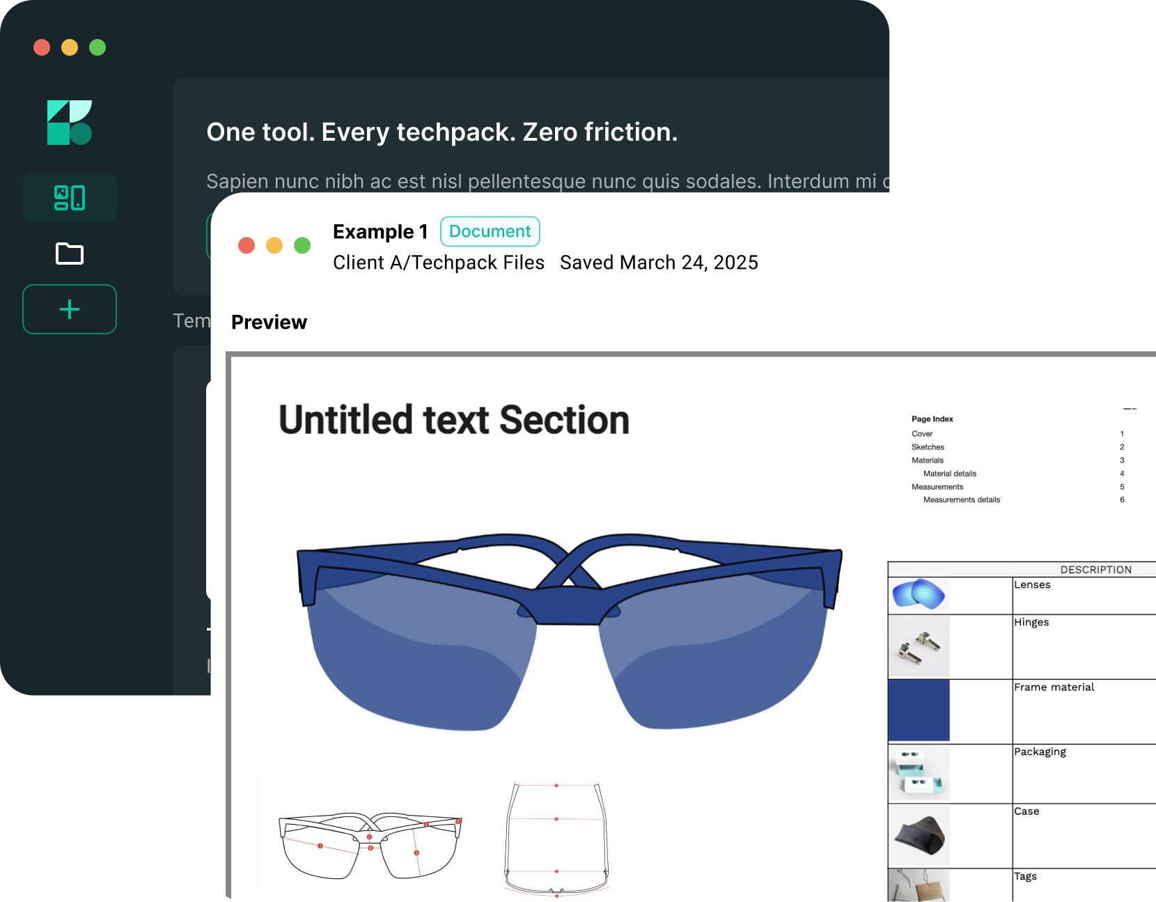 A tech pack editor for organizing specs.